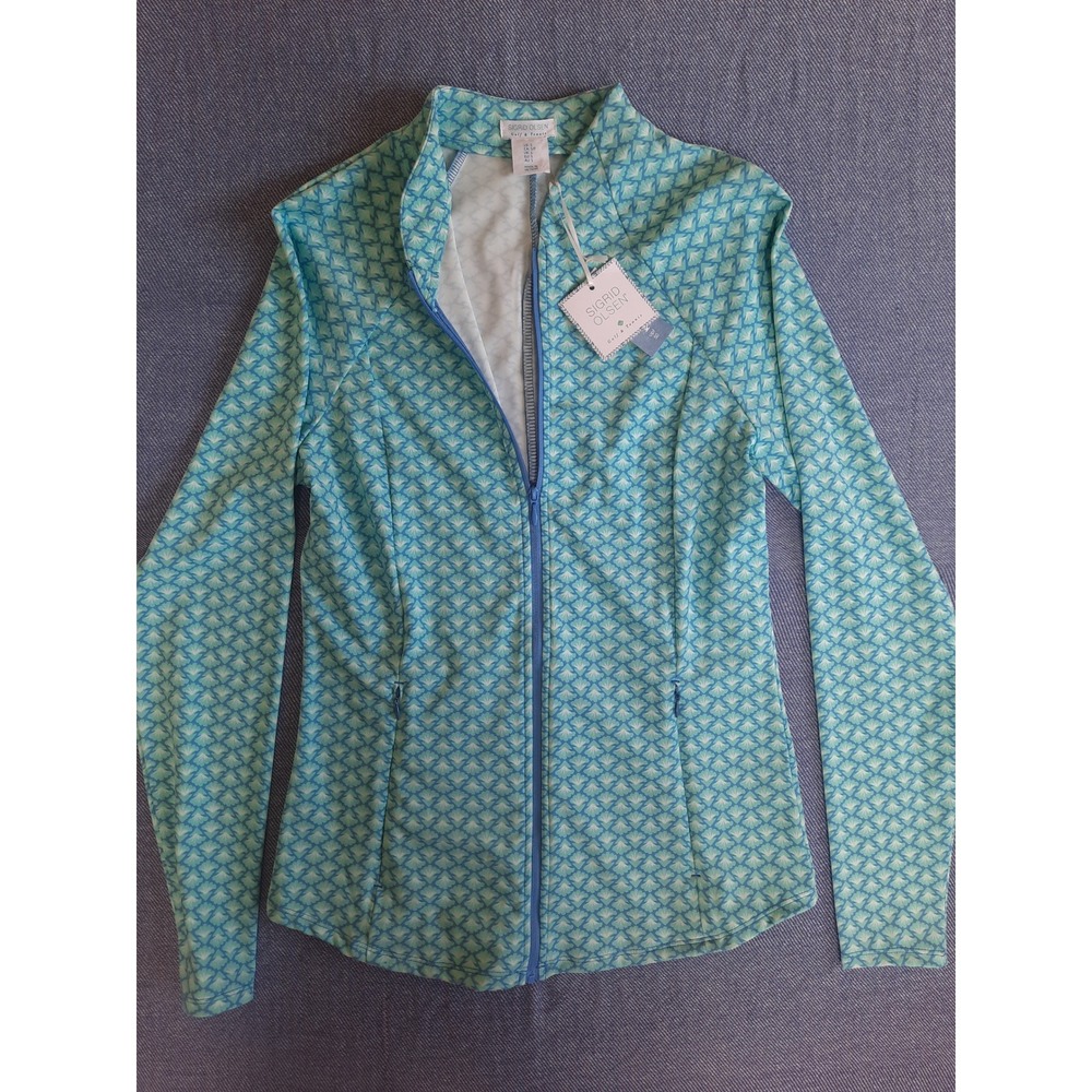 Sigrid Olsen Golf & Tennis Womens Small Blue Green Zip Jacket UPF 50 Quick Dry